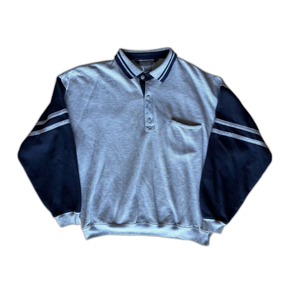 Static International Grey/Navy LS Polo Men's XL